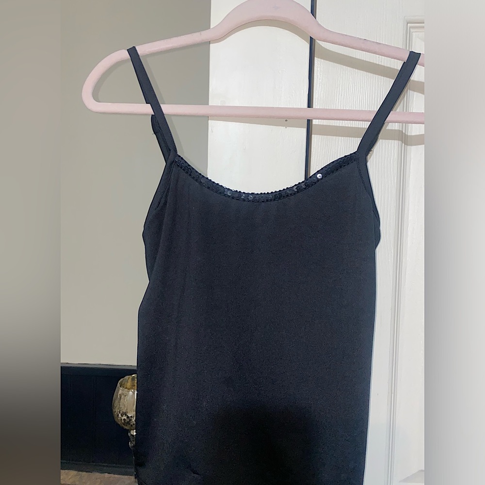 Black Beaded Neckline Tank Top, with Adjustable Straps | SIZE: M | MIKK Couture